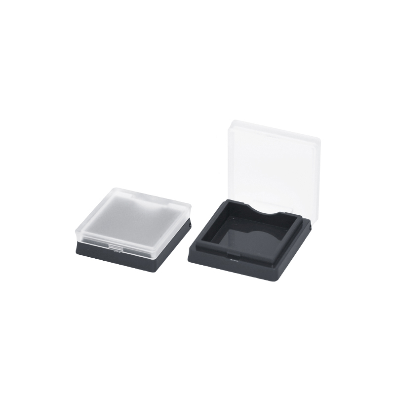 square empty eyeshadow case black bottom and clear frosted lid