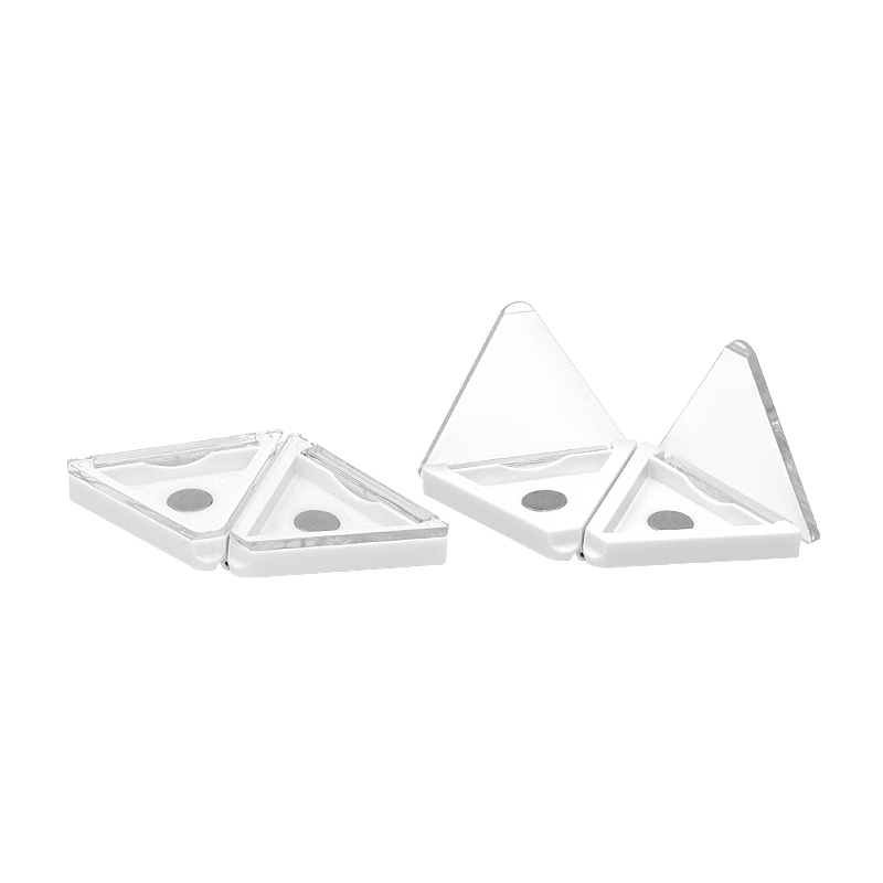 Stacked eyeshadow case triangle shaped with magnetic or aluminum pan