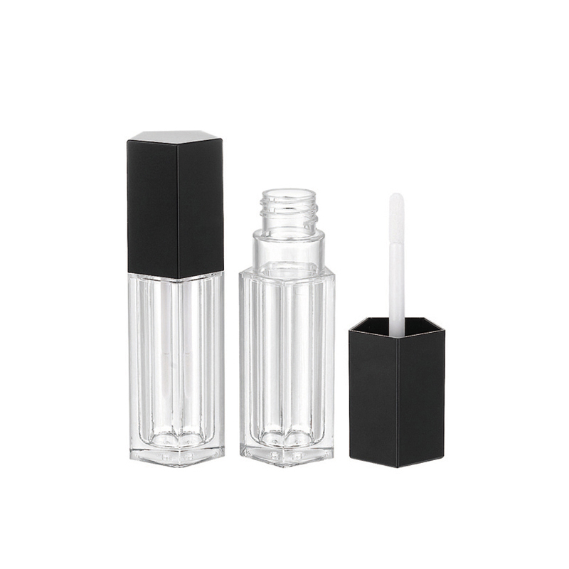 black lid transparent bottle pentagon lip gloss tubes star
