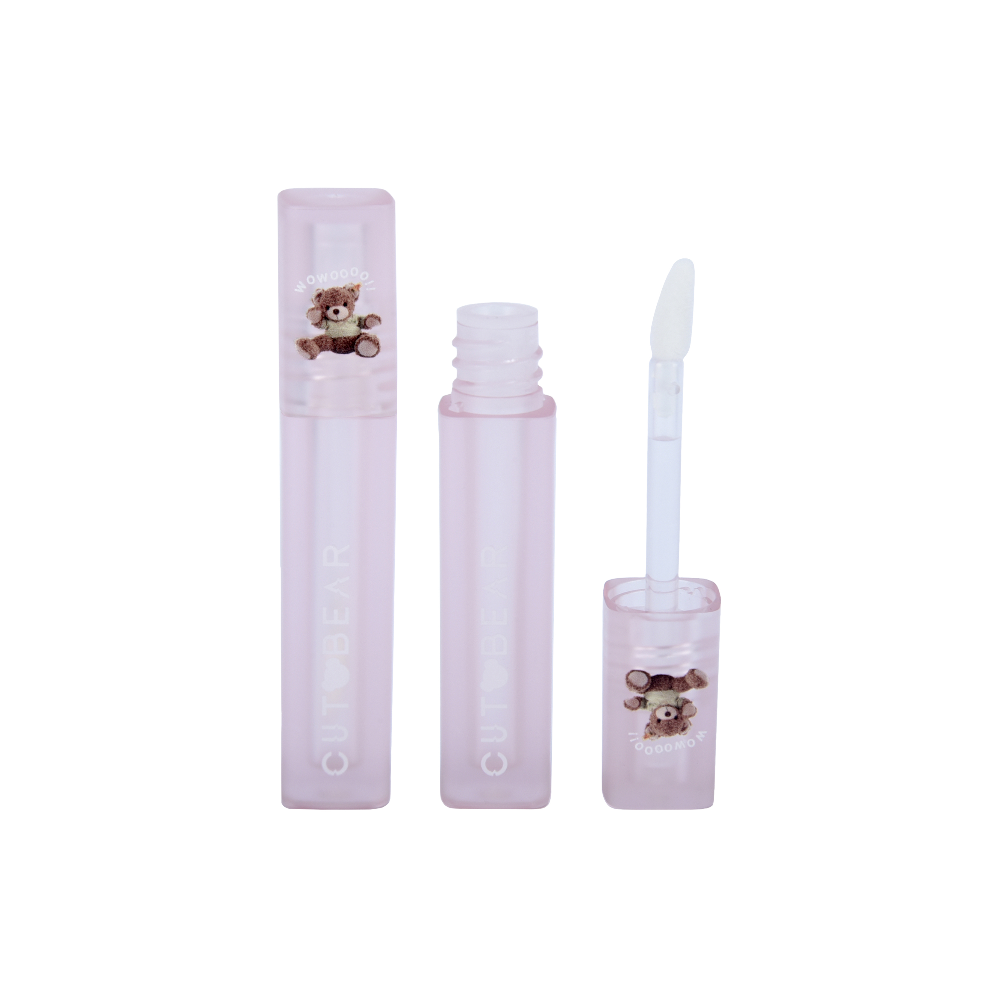 teddy bear lip gloss tube square rounded rubber paint matte pink
