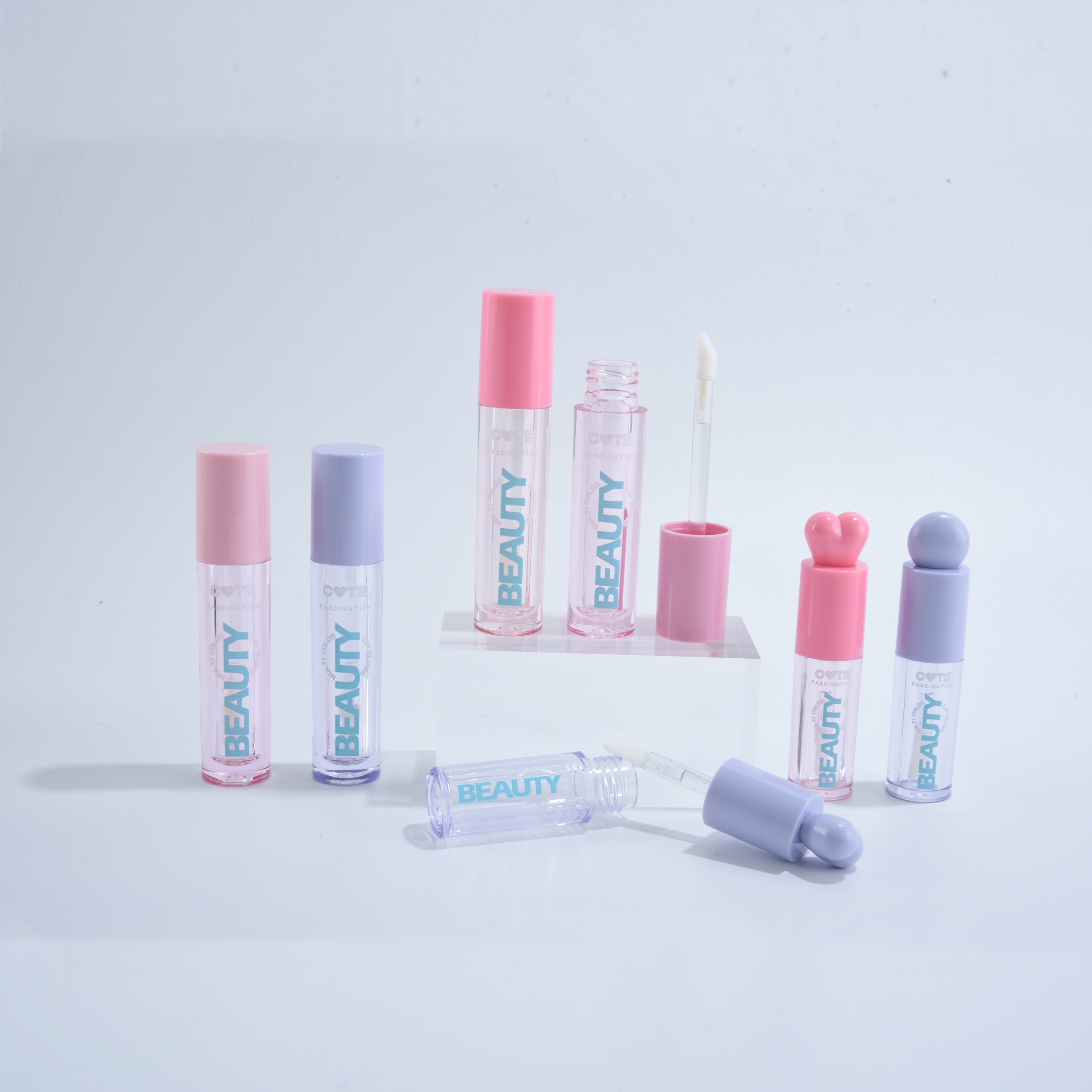 cute empty plastic transparent pink blue 3ml lip gloss tube petg plastic