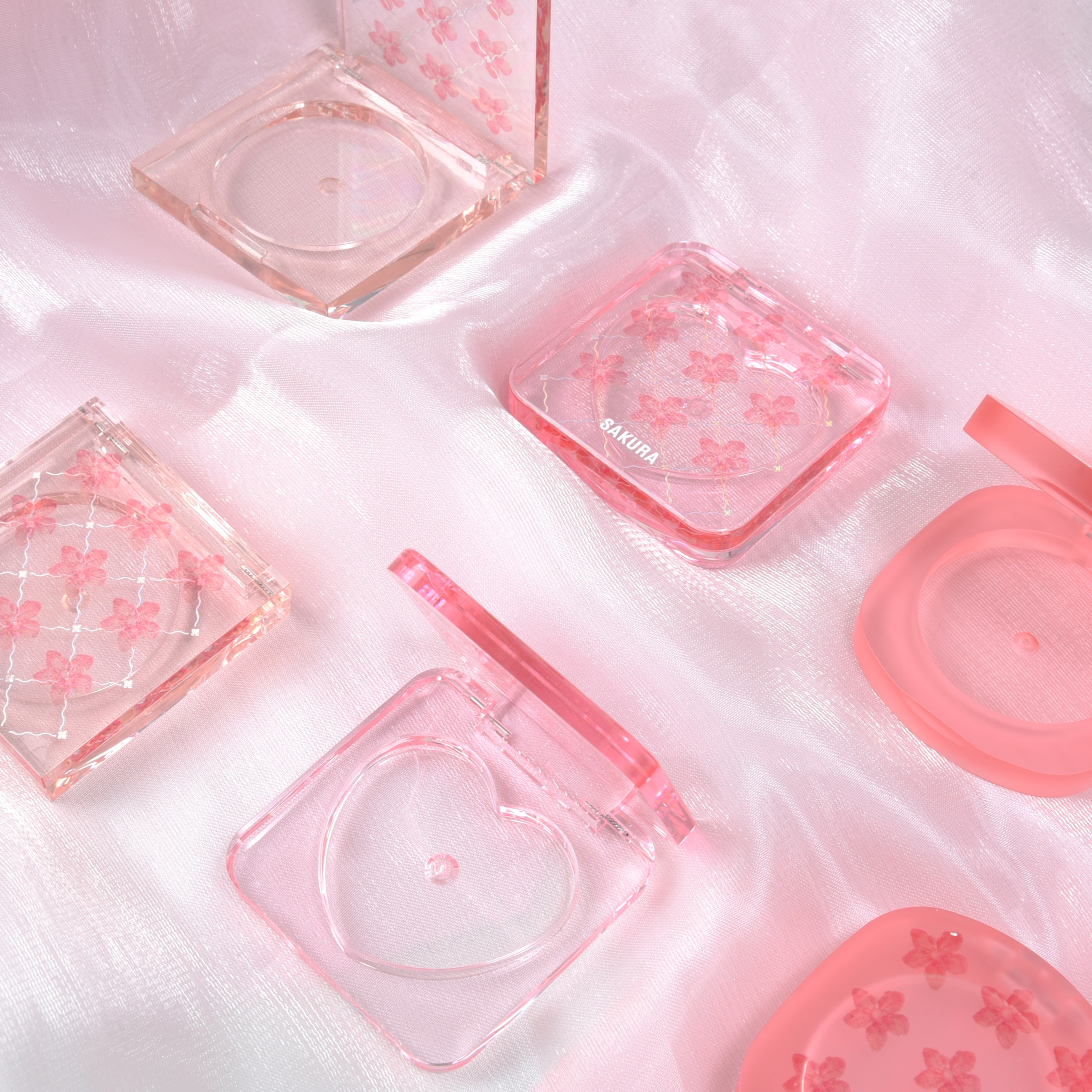 transparent sakura pink single blush packaging different shape custom logo