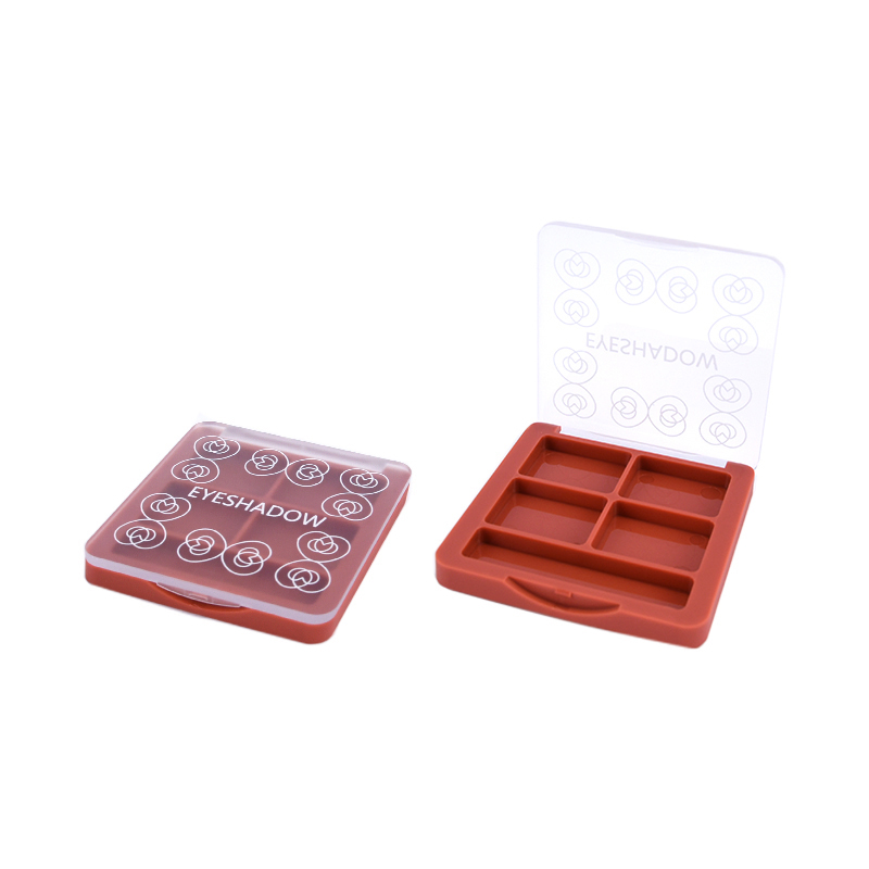 4 color plastic transparent lid red color eyeshadow case with brush grid