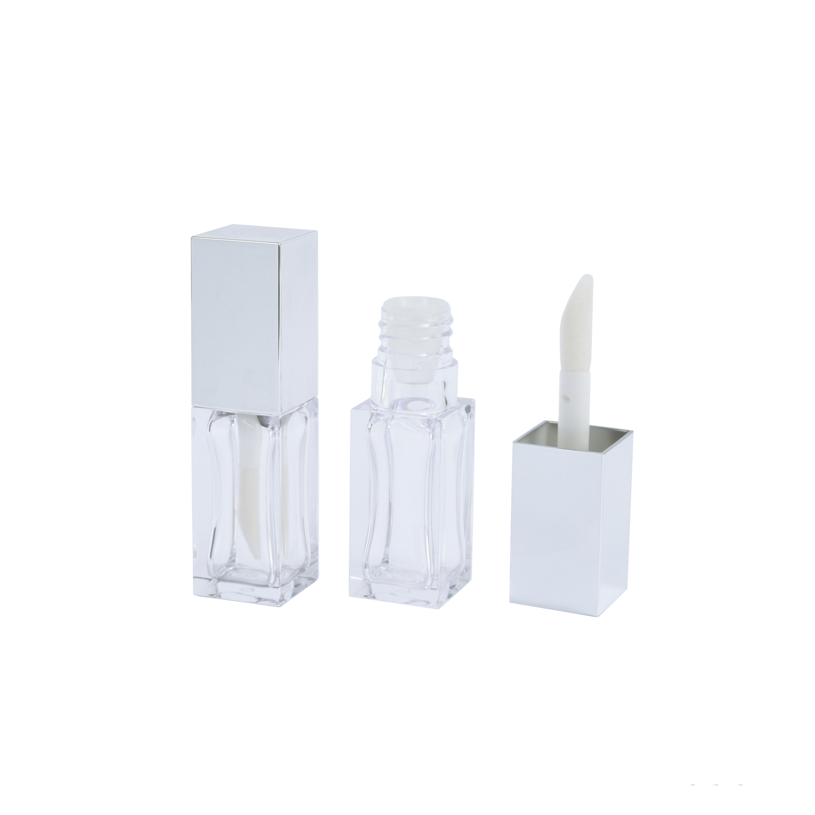 square clear lip oil containers silver cap lipogloss bottle