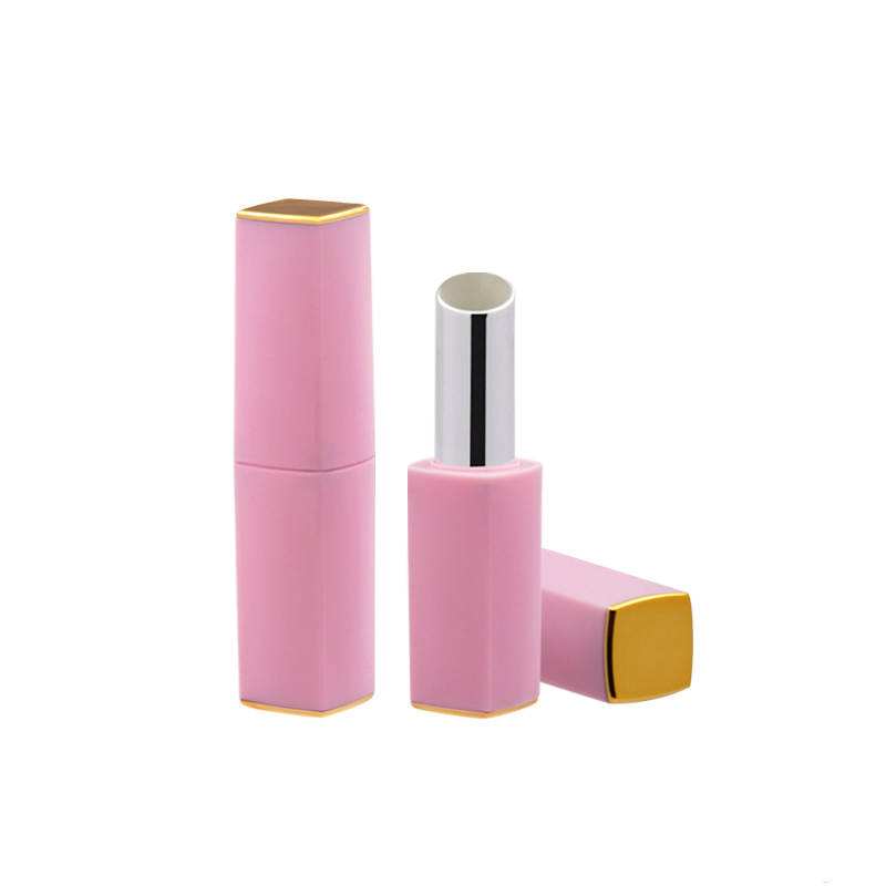 Tubo de lápiz labial de color pinl sólido cuadrado curvo con placa superior