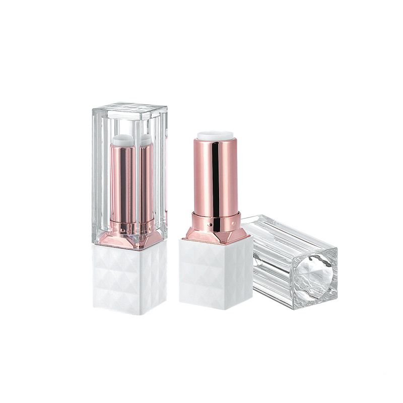 12,1 mm balto ir rožinio aukso prabangus plastikinis tuščias kvadratinis lūpų dažų konteinerio vamzdelis
