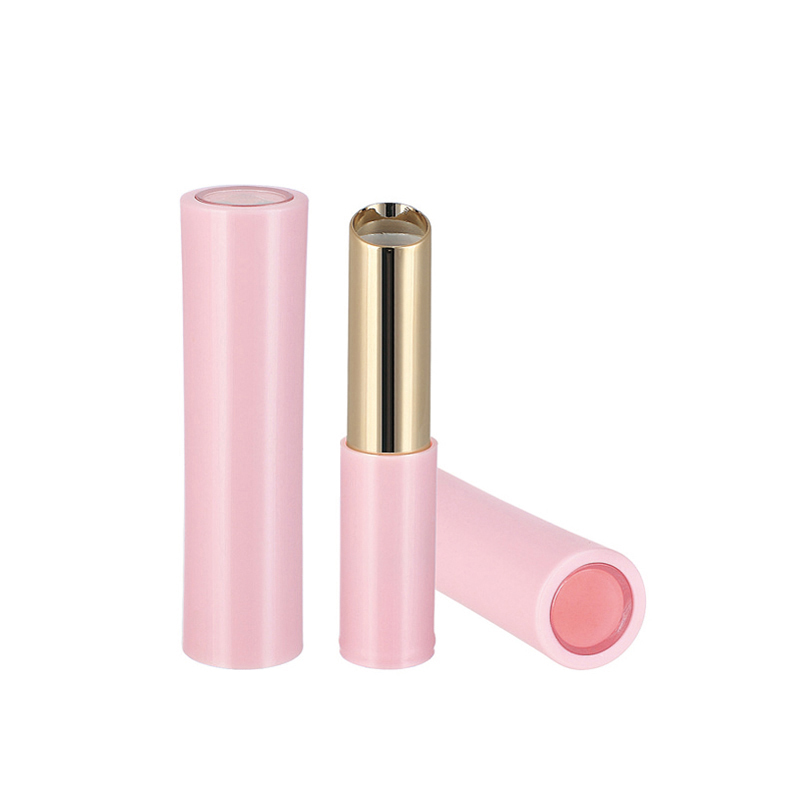 Χύτευση με έγχυση ροζ λοξός σωλήνας chapastick στρογγυλός άδειος σωλήνας lipbalm με διαφανές παράθυρο