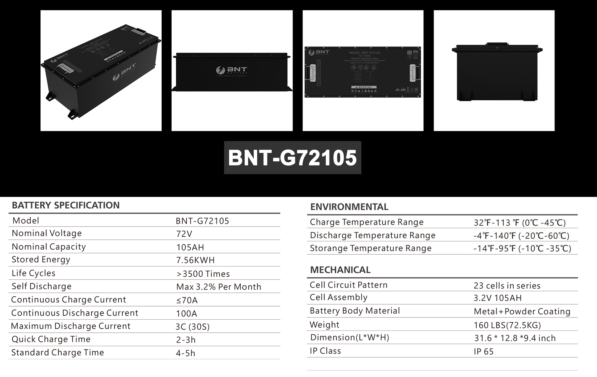 BNT 72V 105AH Specifications