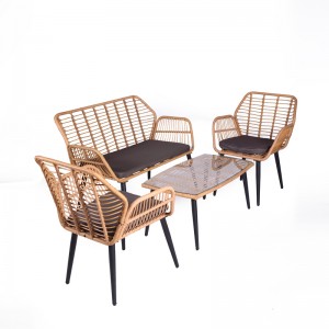 4 Pc Full KD struture natural Rattan woven Patio furniture Sofa Set