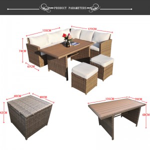 5Pcs classical corner dining Set patio rattan sofa furniture