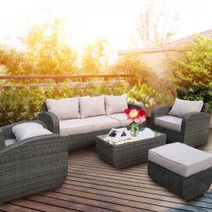 5pc Garden Sofa Set- Outdoor Rattan sofa & lade kofjetafel