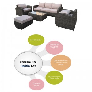 Set Sofa Taman 5 buah-Sofa Rotan Luar Ruangan & meja kopi laci