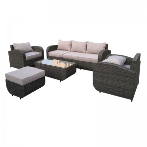 Conjunto de sofá de jardim com 5 peças - sofá de vime ao ar livre e mesa de centro com gaveta