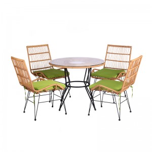 5pc Patio dining set round glass-top table rattan chairs