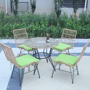 5dielna terasová jedálenská súprava okrúhlych stolových ratanových stoličiek so sklenenou doskou
