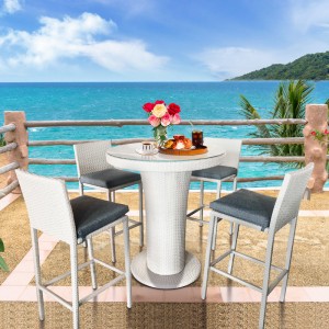 Outdoor Bar table with incorporated ice bucket and rattan stool set
