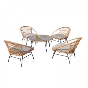 Round glass-top dining set garden rattan dining chairs table set