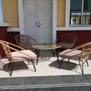 Round glass-top dining set garden rattan dining chairs table set