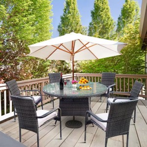 7Pcs Artificial rattan woven patio dining set- outdoor dining chairs & table
