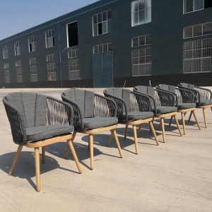 7Pcs rope woven garden dining set-woodgrain Aluminium patio furniture