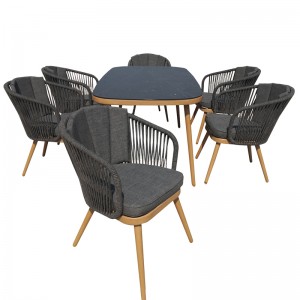 Rope dining set rectangular glass-top dining table rope chairs set