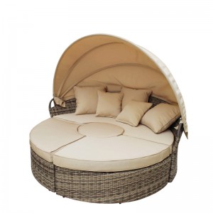 Modular round rattan daybed retractable canopy
