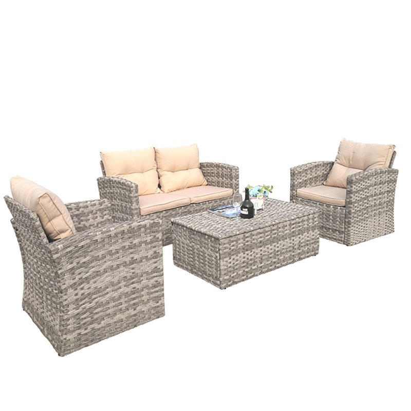 4Pcs outdoor sofa set -Garden Rattan sofa & storage coffee table Featured Image