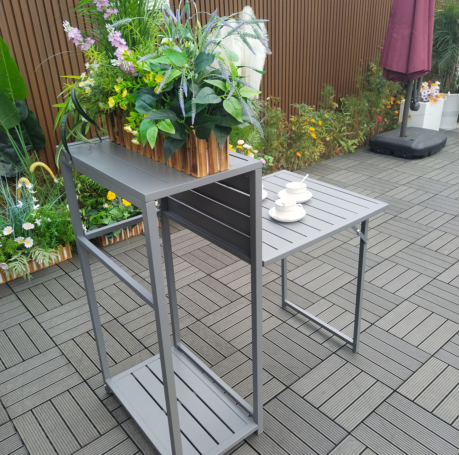 4ks Balkónová bistro súprava skladací stôl a stoličky v šedej farbe