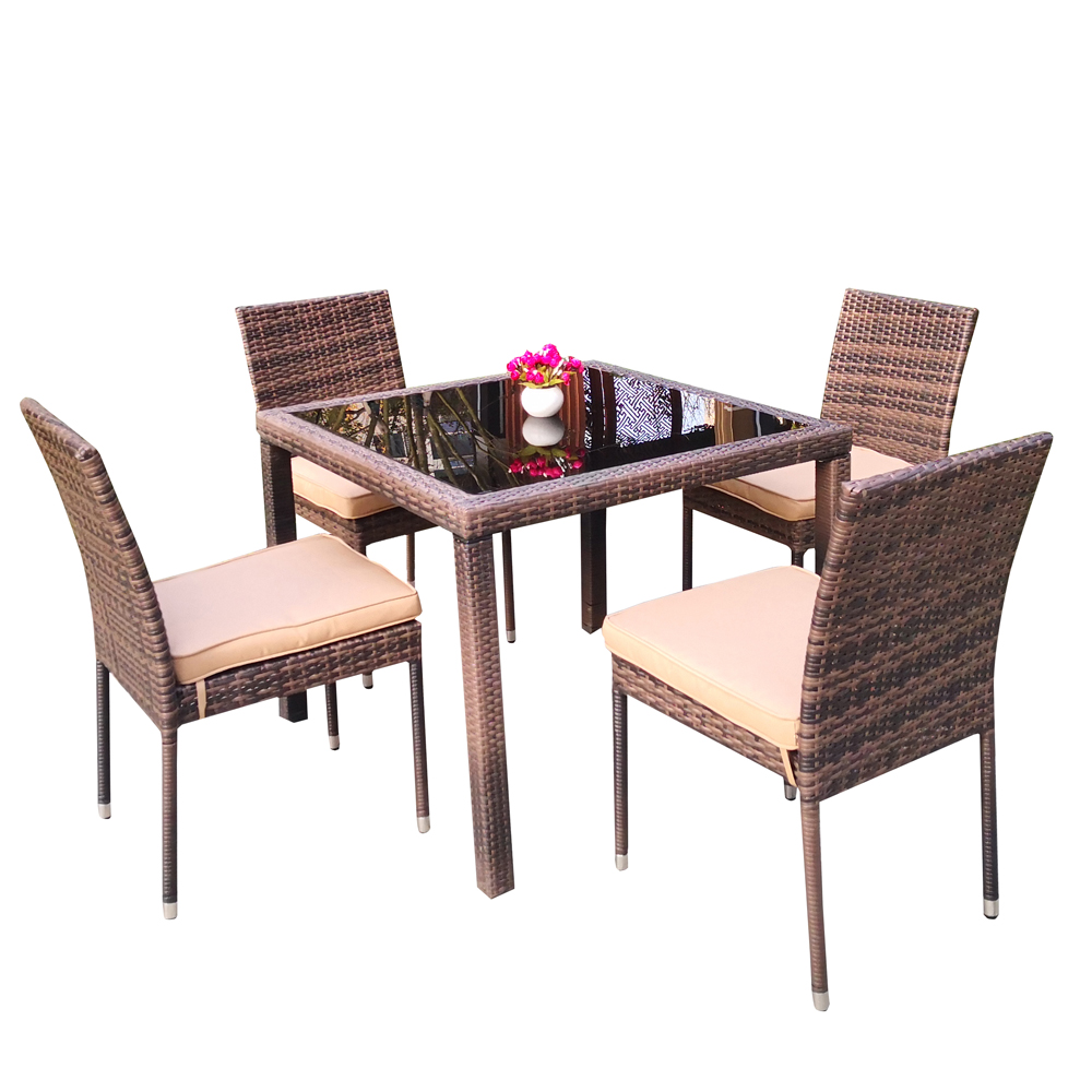 Štvorcový jedálenský set ratanový jedálenský stôl stoličky záhradný jedálenský set
