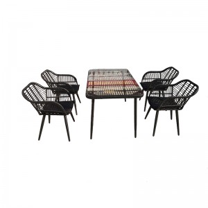 Rectangluar glass-top dining set patio rattan dining table chair set