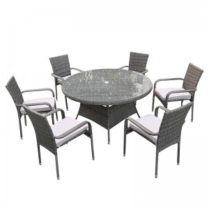 Round patio dining set rattan dining chairs table set ໂຕະອາຫານກາງແຈ້ງ