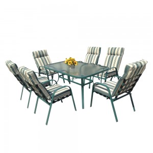 Rectangular glass-top dining set vinyl strap dining chair metal dining set