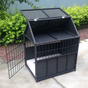 Deluxe dog house-rattan pet bed w/roof & storage