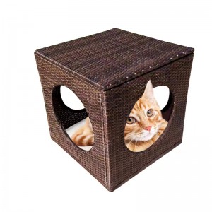 Дом для котак з ротанга - ложак для хатніх котак з 4 круглымі вокнамі