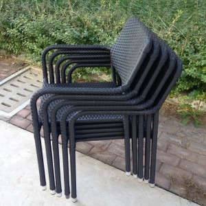 Patio Rattan dining chair stackable armrest chairs