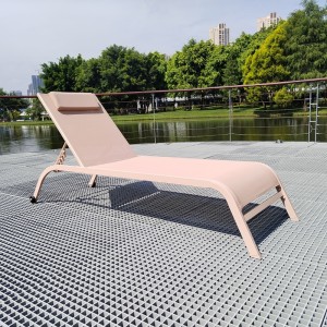 Sling chaise lounger chair- 2*1 mesh reclining sunbed with wheel and head pillow