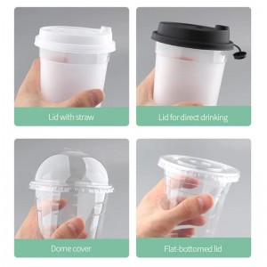 Vienkartiniai plastikiniai puodeliai su dangteliais ir šiaudeliais
