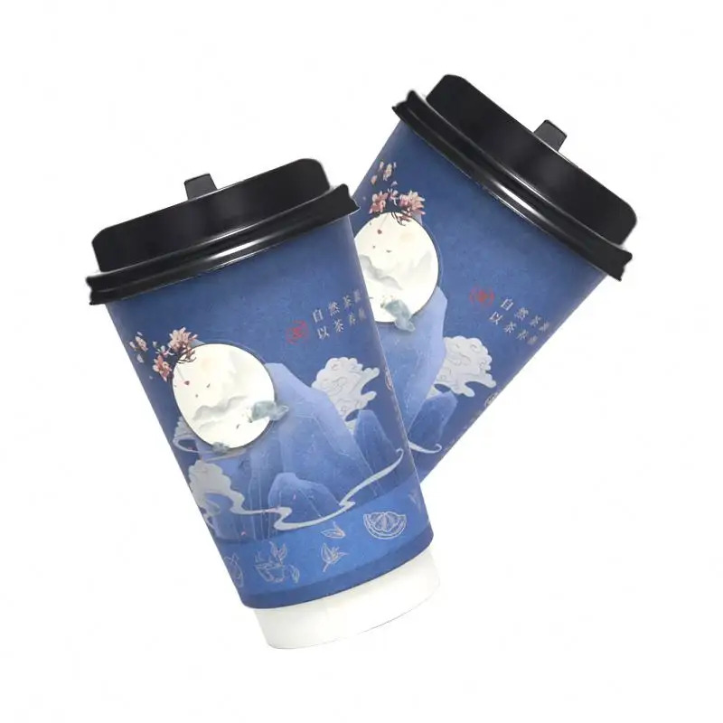 Disposable Recyclable Double Wall Paper Cup with Lids