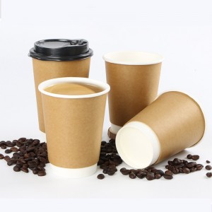 Disposable Double Wall Kraft Coffee Cups With Lids
