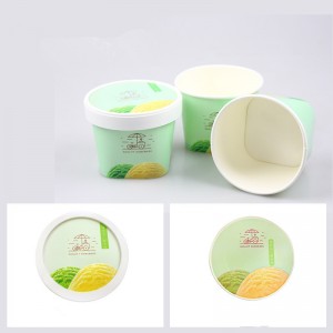 Top Round Bottom Square  Ice Cream Paper Cup  with Lid