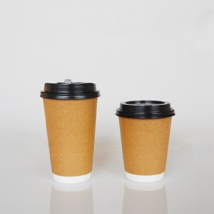 Vienkartiniai dvigubos sienelės Kraft kavos puodeliai su dangteliais