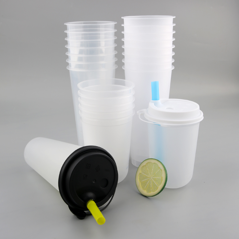 Disposable Plastic Smoothie Milkshake Cups + Lids 8oz 12oz 16oz 20oz  Reusable