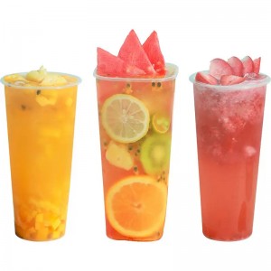 Clear Beverage Eco-friendly Disposable  Plastic Boba Milk Tea Cup With Lids