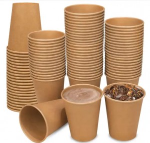 Likhoele tse Tloaelehileng tsa Lerako le le leng la Eco-Friendly Kraft Paper Cups tse nang le Sekoaelo