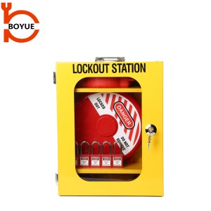 Yellow Steel Management Lockout Station with Two Adjustable Separators GL-03