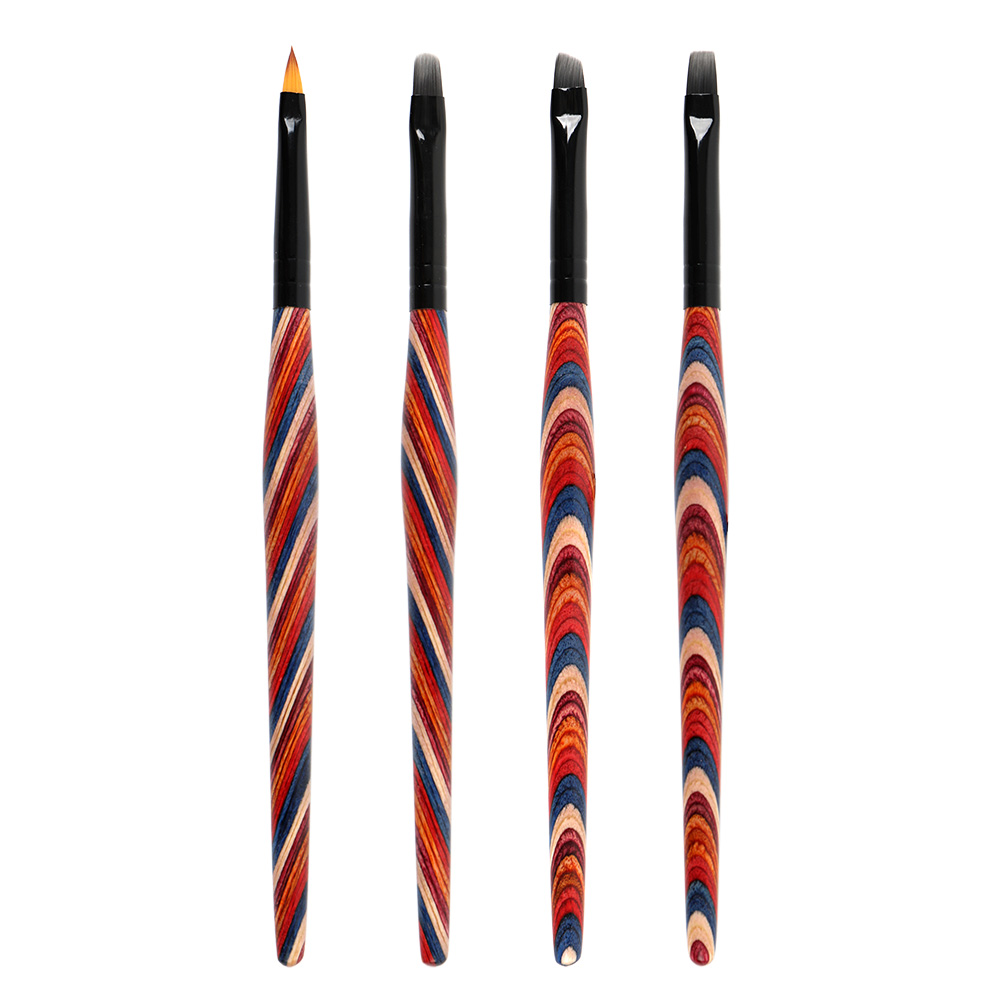 BQAN Stripe Color Wood Pole Nylon And Kolinsky Hair Flat Slant Oval Gel Brushes Acrylic Nail Brush Set