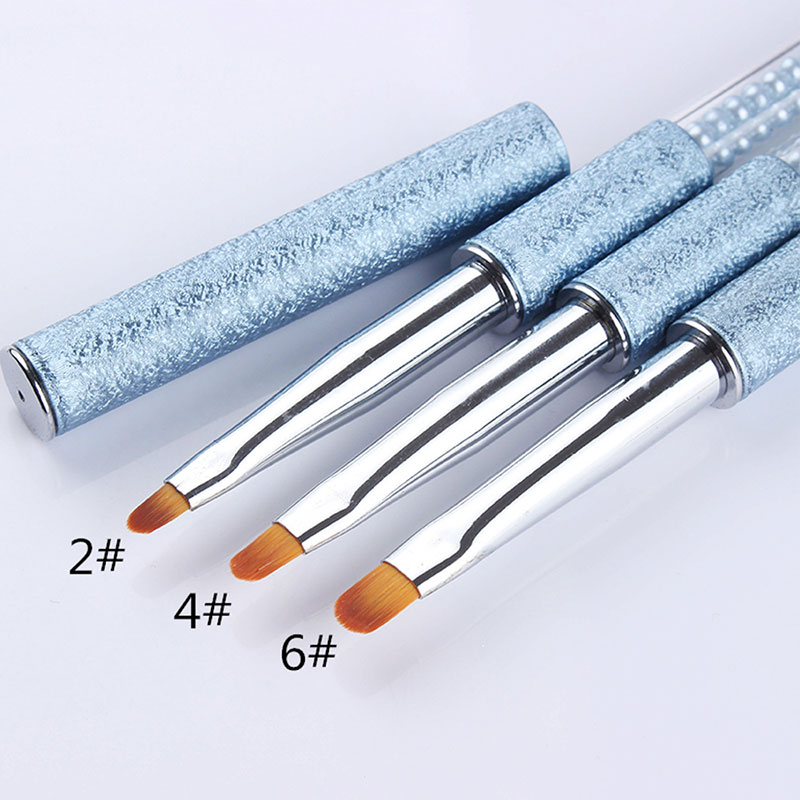 Cheap PriceList for Acrylic Brush Kolinsky - Customization Logo blue pearl Pattern Metal handle UV Gel Nail Drawing Pen Art Brush Set – Bo Qian detail pictures
