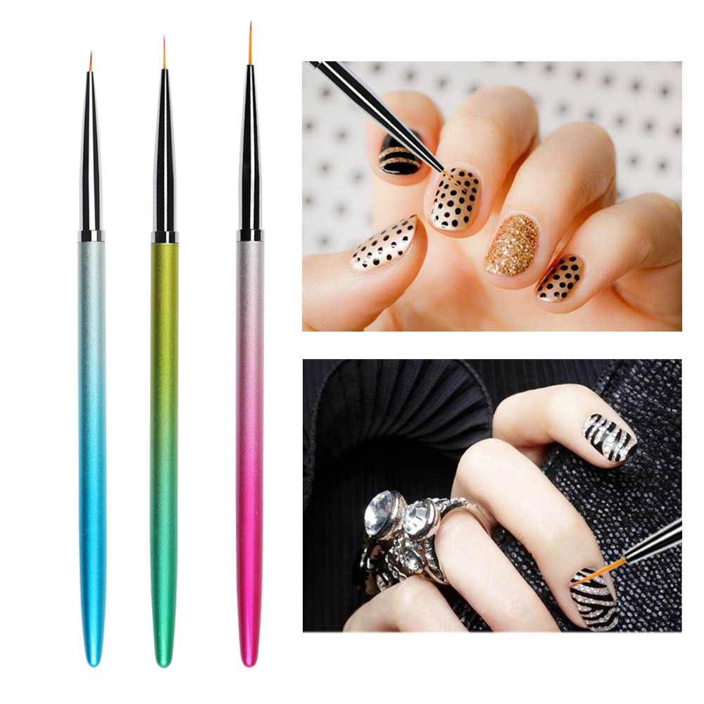 2022 Profession Custom Gradient Metal Handle 3 color  Nail Art Liner Brush Nylon Hair Painting Line Nail Pen