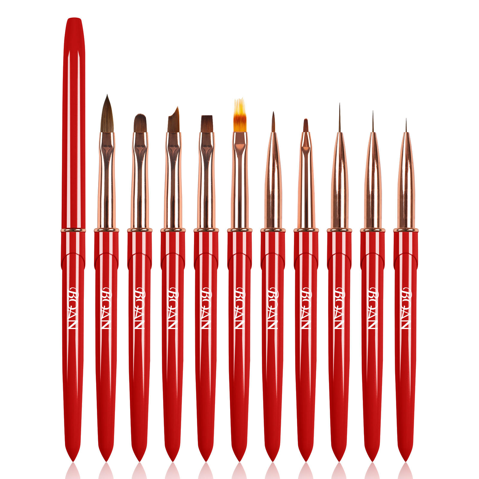 Hot Sales Professional French Brushes Red Metal Handle Pure Kolinsky Or Nylon Hair Acrylic Paint Nail Art Brush Set