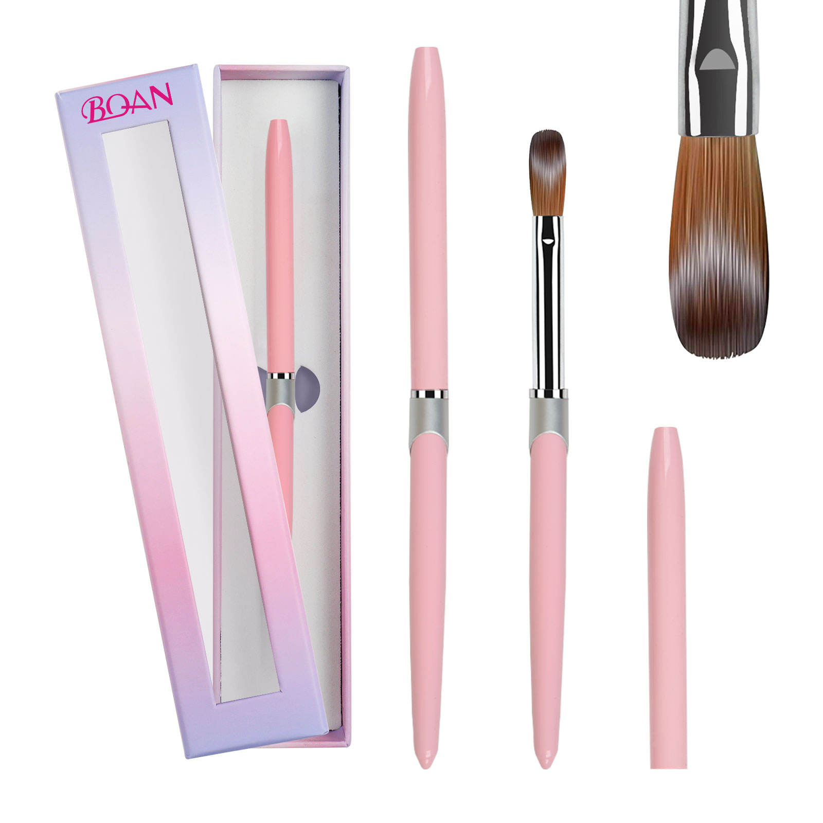 BQAN Custom Box Pack Crimped Pure Kolinsky Hair Acrylic Nail Brushes For Professional DIY Nail Salon